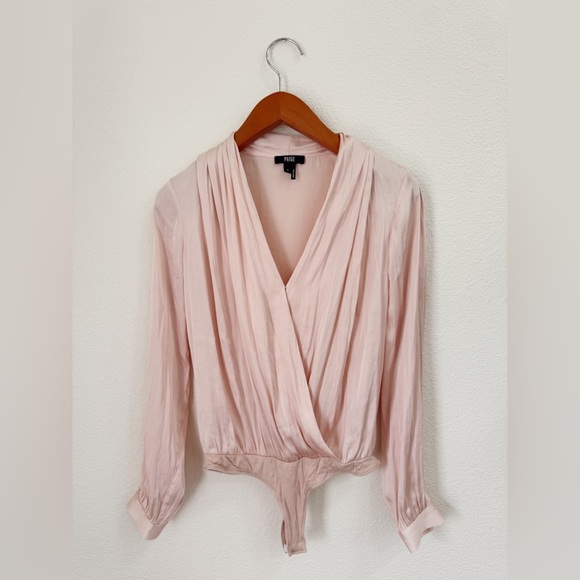 Paige Designer Light Pink Sevilla V-Neck Long Sleeve Bodysuit Women’s Size Small - Picture 9 of 13